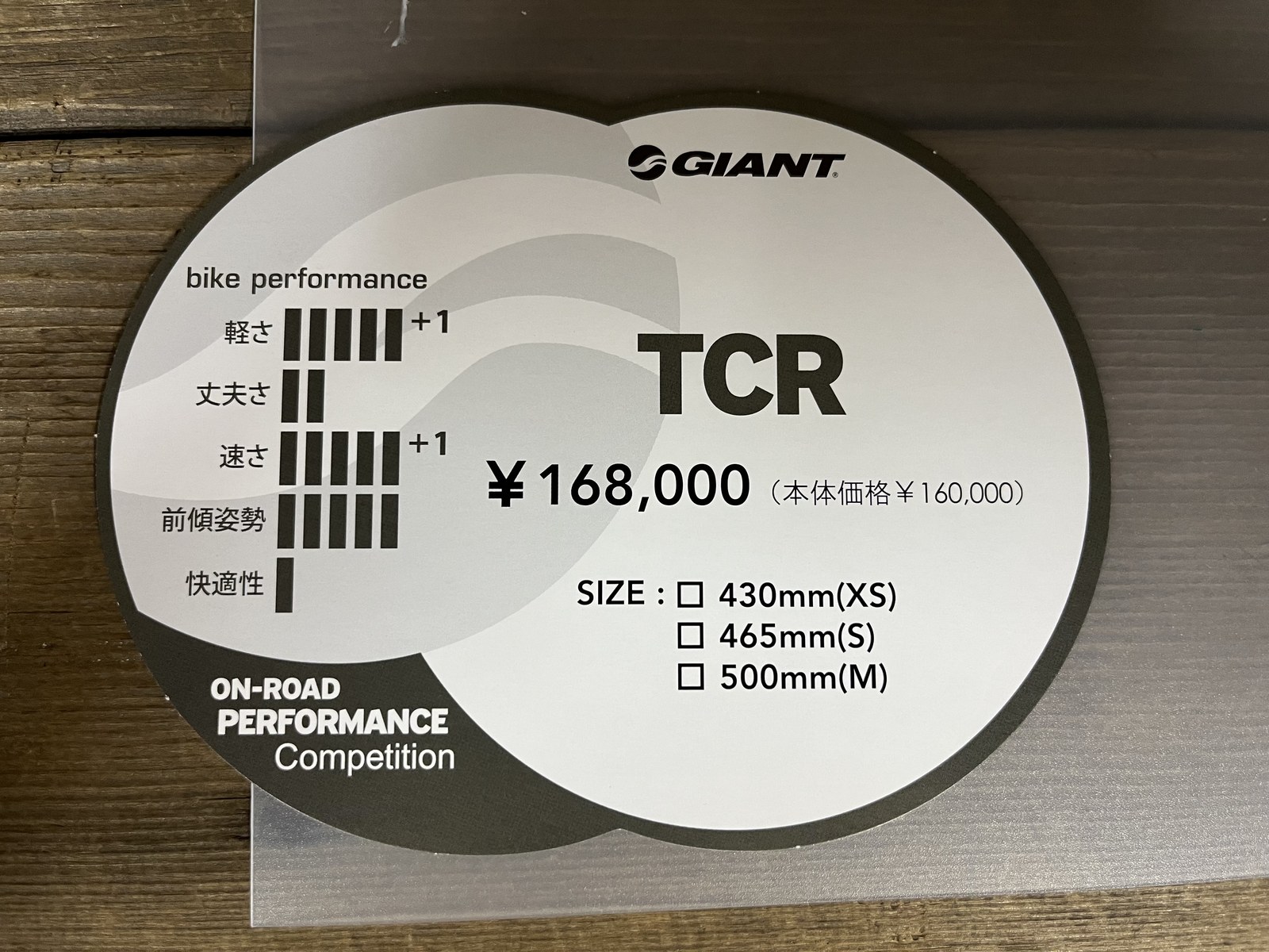 2010年当時のGIANT TCRの店頭プライスタグ